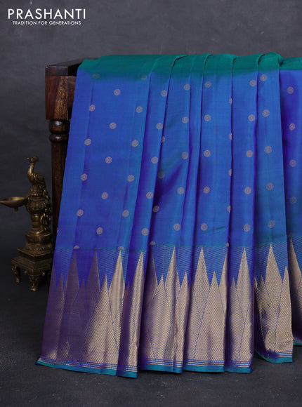 Teal Blue Pure Kanchipuram Silk - Buttas