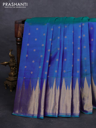 Teal Blue Pure Kanchipuram Silk - Buttas