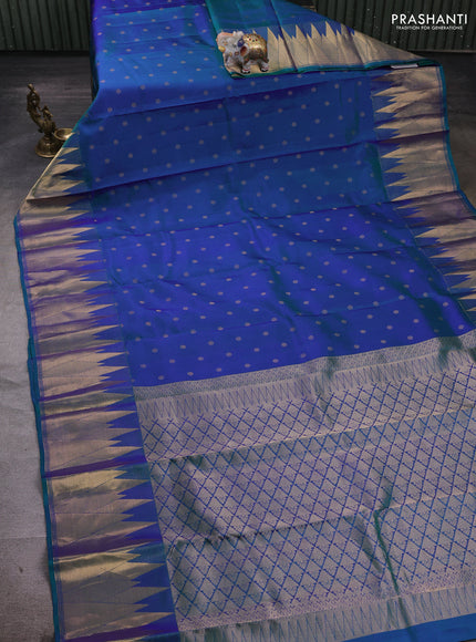 Teal Blue Pure Kanchipuram Silk - Buttas