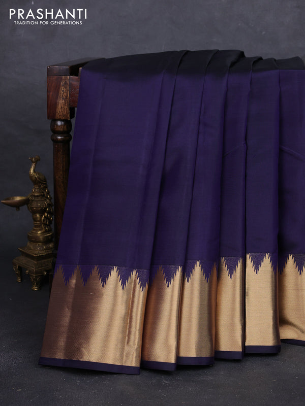 Navy Blue Pure Kanchipuram Silk - Buttas