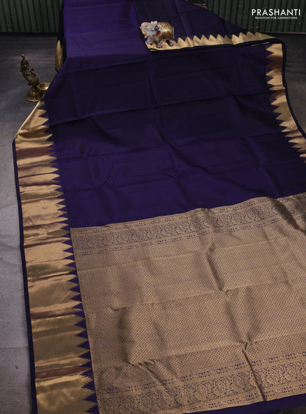 Navy Blue Pure Kanchipuram Silk - Buttas
