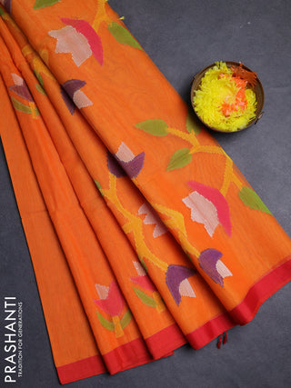 Orange & Red Jamdani Silk Cotton Saree