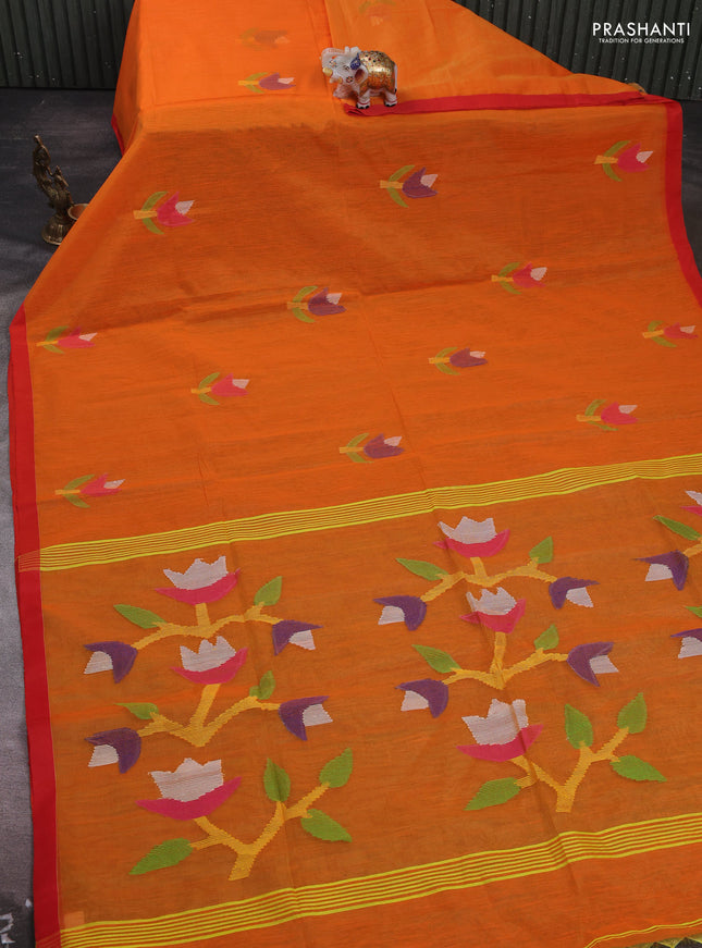 Orange & Red Jamdani Silk Cotton Saree