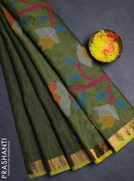 Sap Green Jamdani Silk Cotton Saree