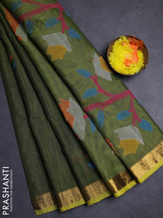 Sap Green Jamdani Silk Cotton Saree