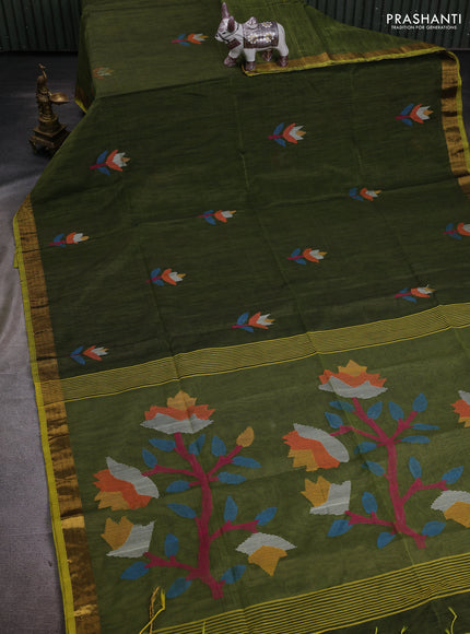 Sap Green Jamdani Silk Cotton Saree