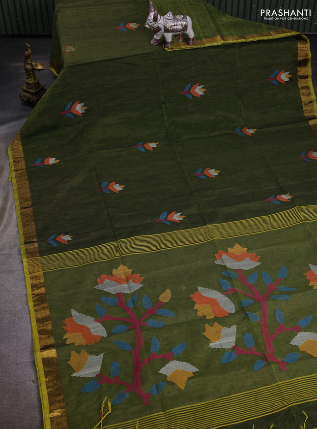 Sap Green Jamdani Silk Cotton Saree