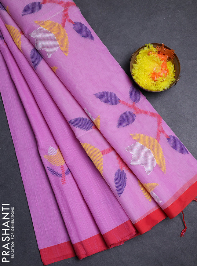 Pink & Red Jamdani Silk Cotton Saree