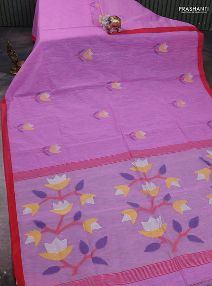 Pink & Red Jamdani Silk Cotton Saree