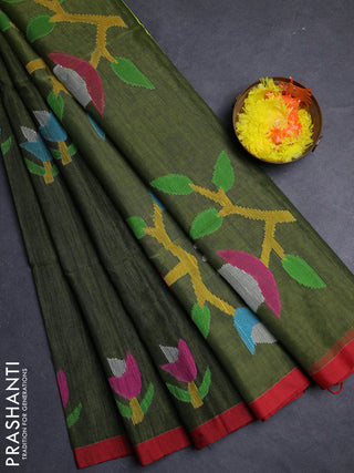 Sap Green & Maroon Jamdani Silk Cotton Saree