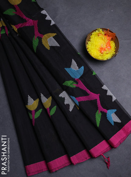 Black & Pink Jamdani Silk Cotton Saree