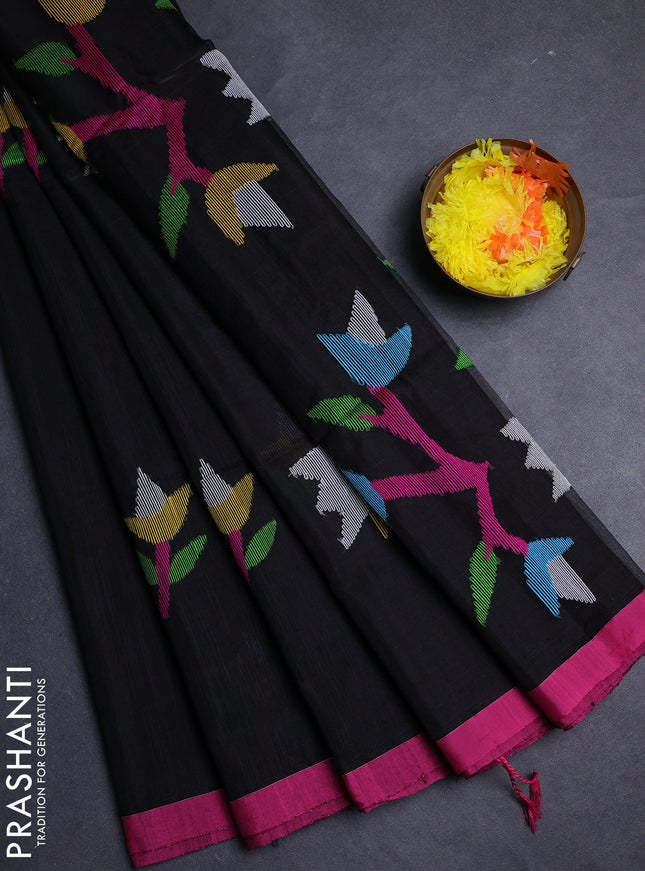 Black & Pink Jamdani Silk Cotton Saree