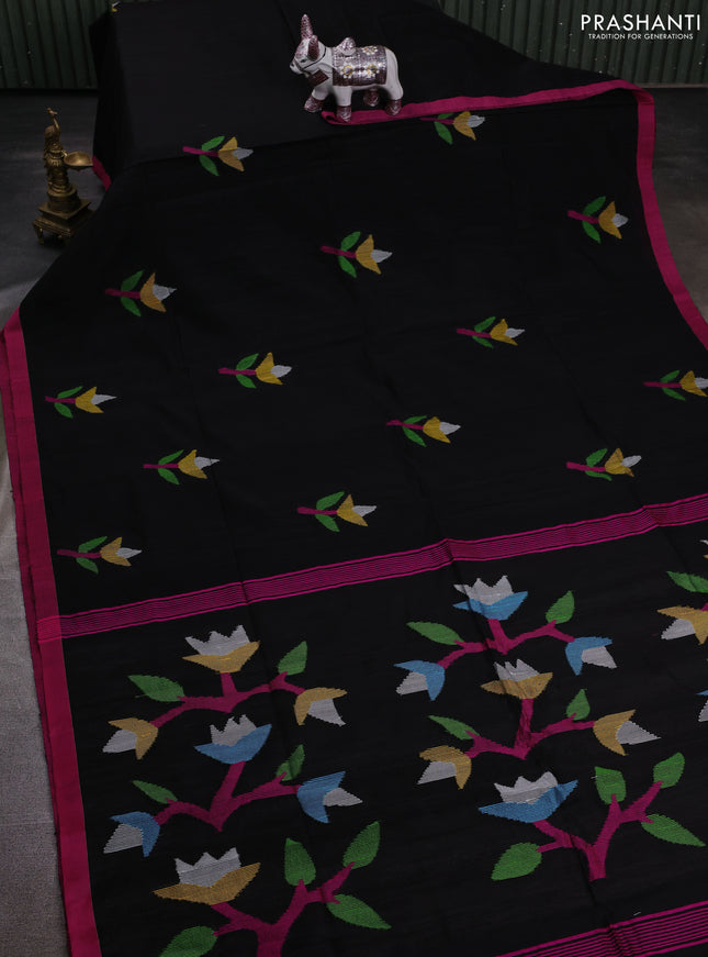 Black & Pink Jamdani Silk Cotton Saree