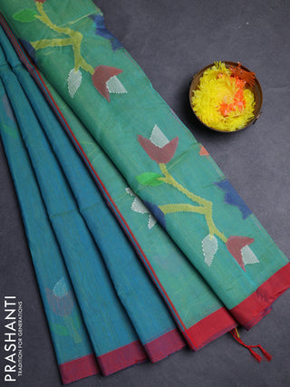 Cs Blue & Red Jamdani Silk Cotton Saree