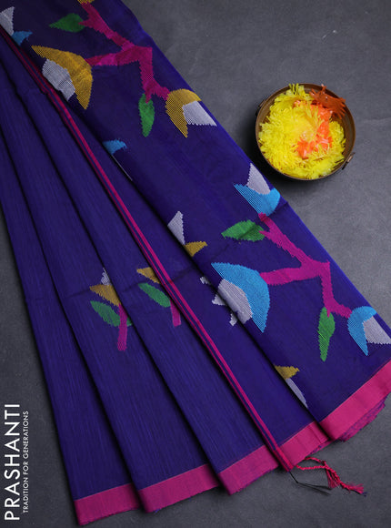 Blue & Pink Jamdani Silk Cotton Saree