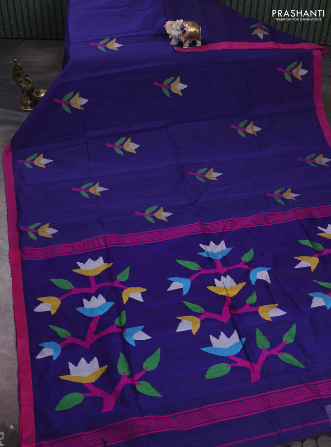 Blue & Pink Jamdani Silk Cotton Saree