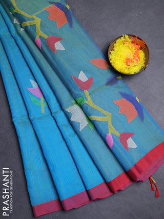 Cs Blue & Red Jamdani Silk Cotton Saree