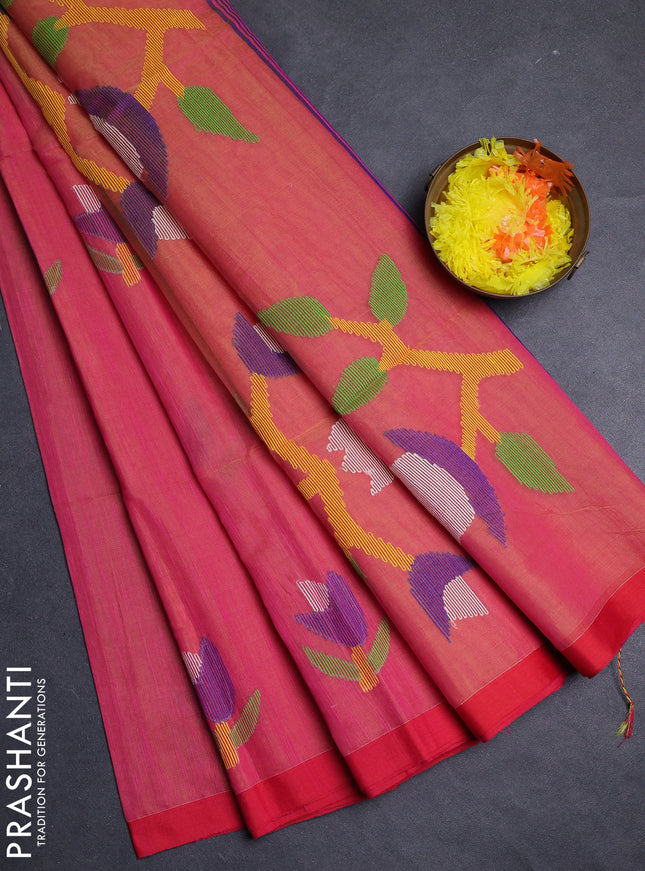 Pink & Red Jamdani Silk Cotton Saree