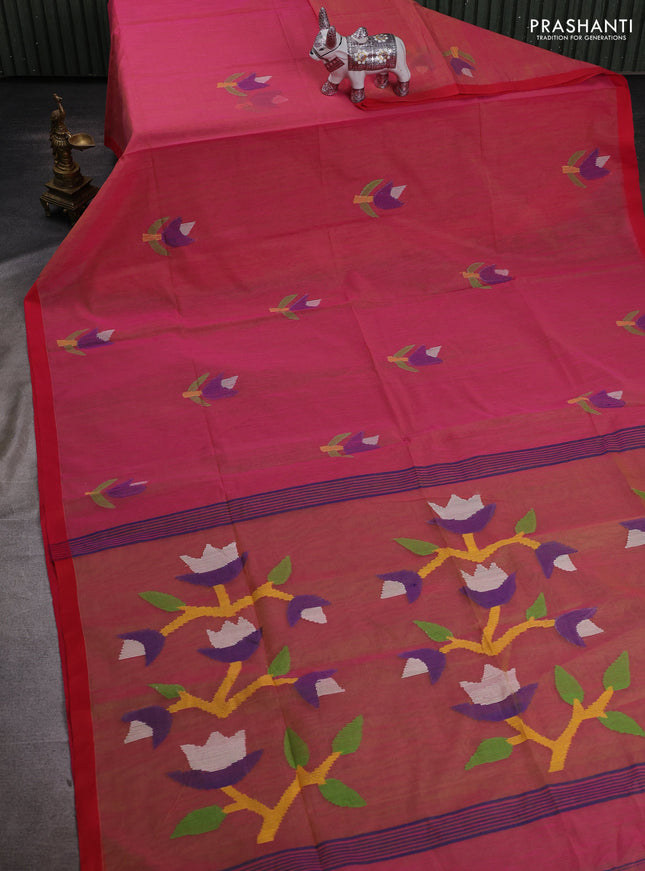 Pink & Red Jamdani Silk Cotton Saree