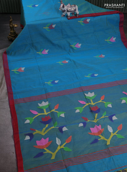 Cs Blue & Red Jamdani Silk Cotton Saree