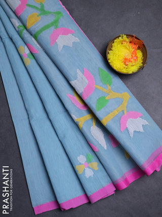 Pastel Blue & Pink Jamdani Silk Cotton Saree