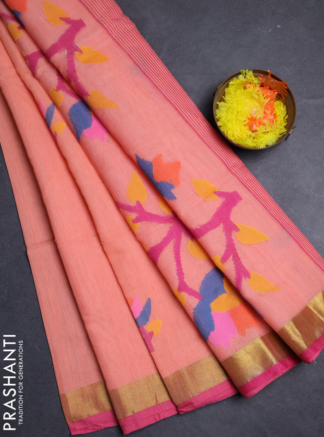 Peach & Pink Jamdani Silk Cotton Saree
