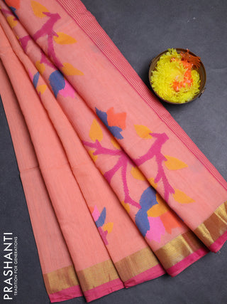 Peach & Pink Jamdani Silk Cotton Saree
