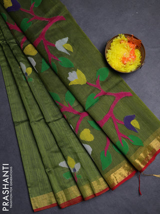 Sap Green Jamdani Silk Cotton Saree