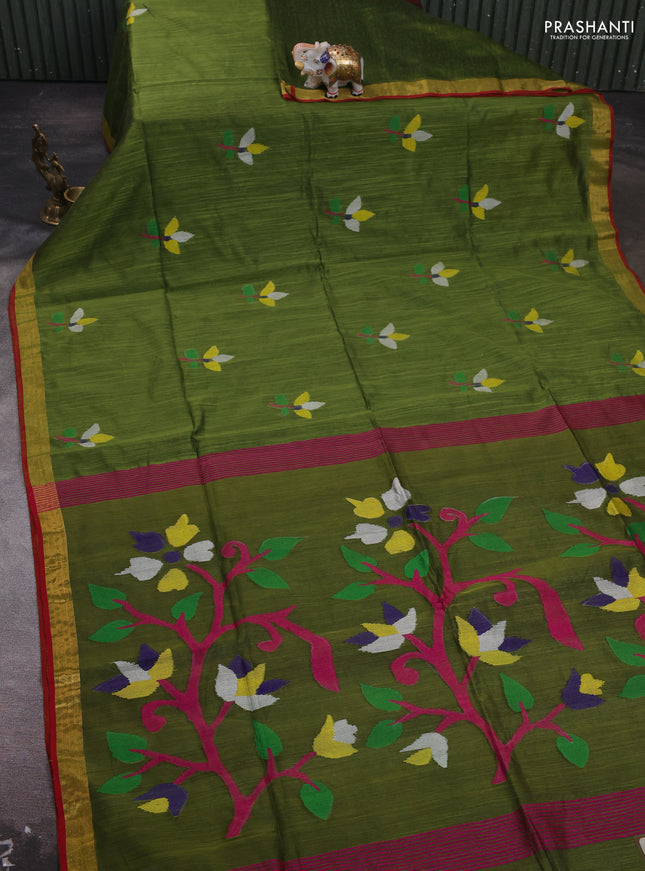 Sap Green Jamdani Silk Cotton Saree