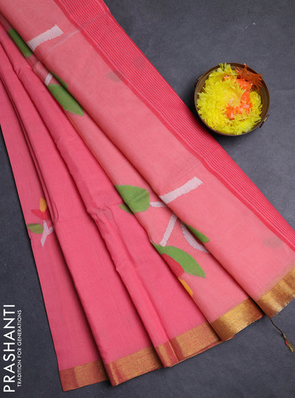 Peach Jamdani Silk Cotton Saree