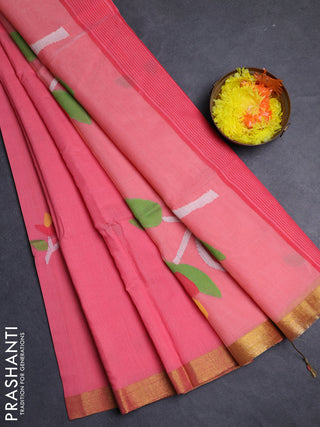 Peach Jamdani Silk Cotton Saree