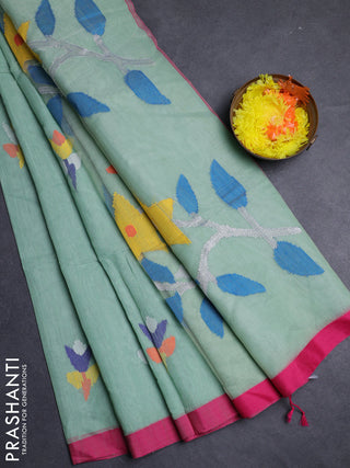 Pastel Green & Pink Jamdani Silk Cotton Saree