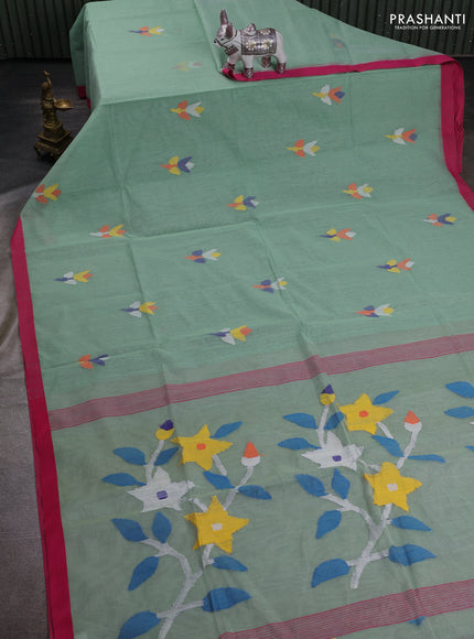 Pastel Green & Pink Jamdani Silk Cotton Saree