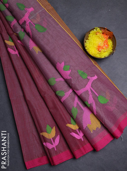 Maroon & Pink Jamdani Silk Cotton Saree