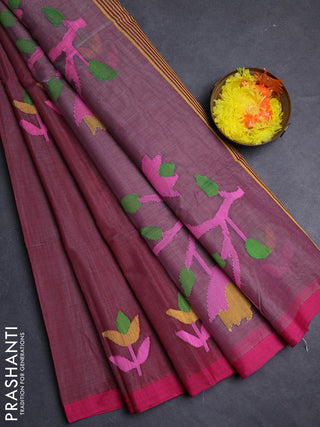 Maroon & Pink Jamdani Silk Cotton Saree