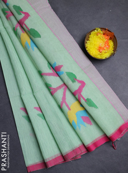 Pastel Green & Pink Jamdani Silk Cotton Saree