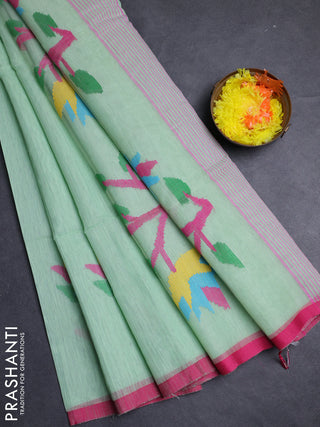 Pastel Green & Pink Jamdani Silk Cotton Saree