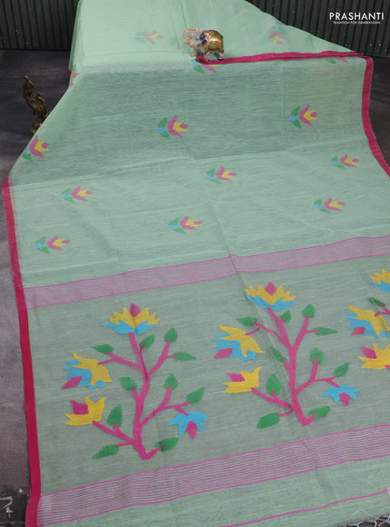Pastel Green & Pink Jamdani Silk Cotton Saree