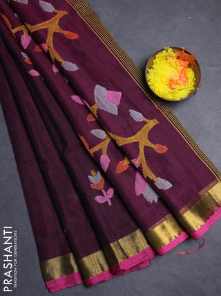 Wine & Pink Jamdani Silk Cotton Saree