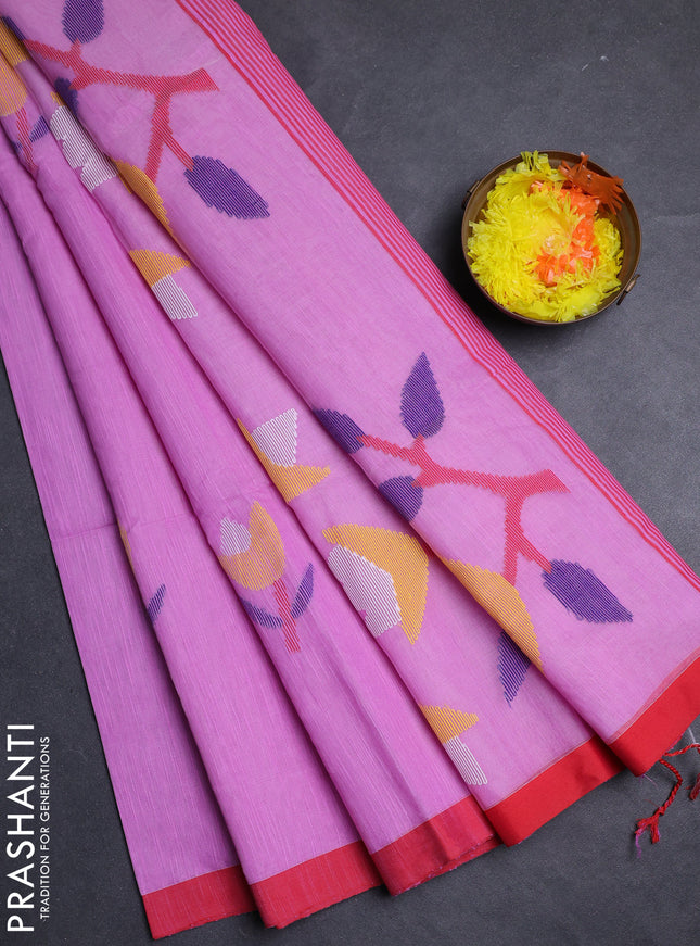 Lotus Pink & Red Jamdani Silk Cotton Saree