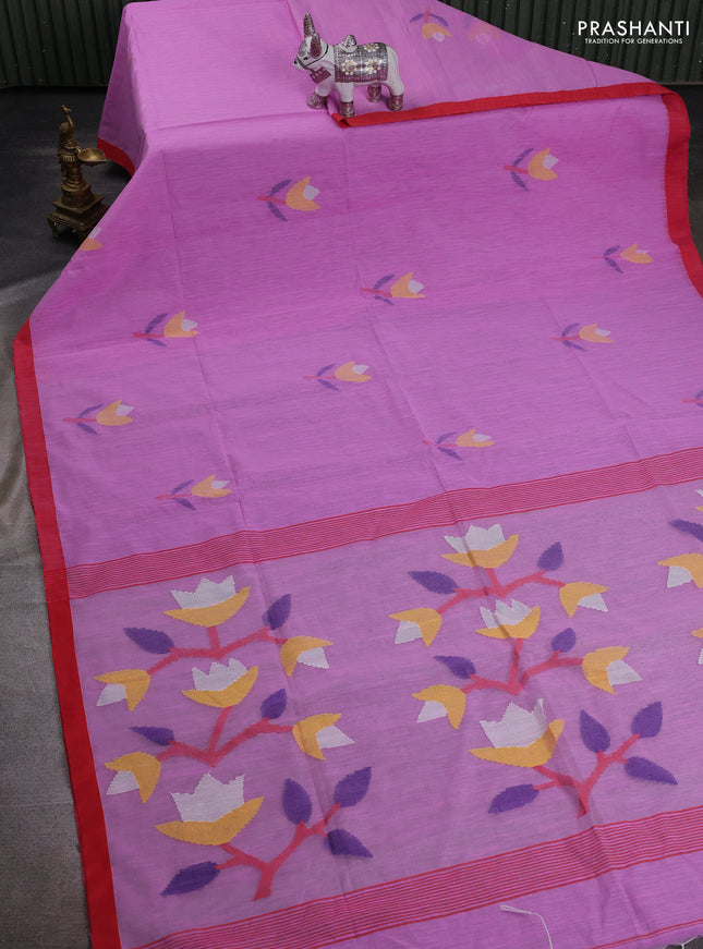 Lotus Pink & Red Jamdani Silk Cotton Saree