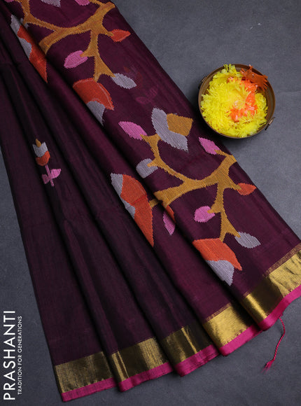 Wine & Pink Jamdani Silk Cotton Saree