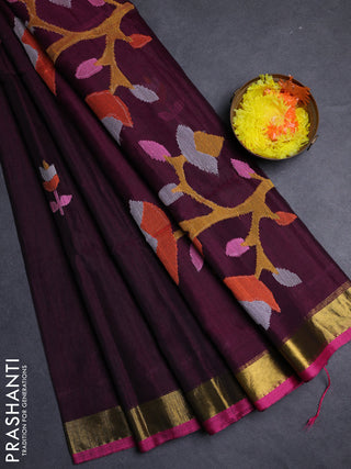 Wine & Pink Jamdani Silk Cotton Saree