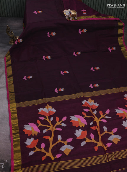 Wine & Pink Jamdani Silk Cotton Saree
