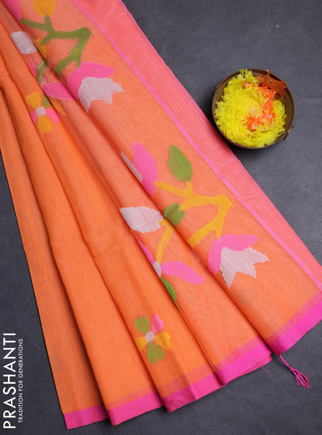 Orange & Pink Jamdani Silk Cotton Saree