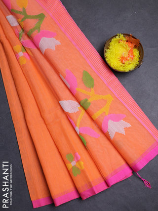 Orange & Pink Jamdani Silk Cotton Saree