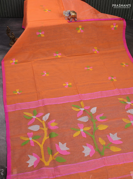 Orange & Pink Jamdani Silk Cotton Saree