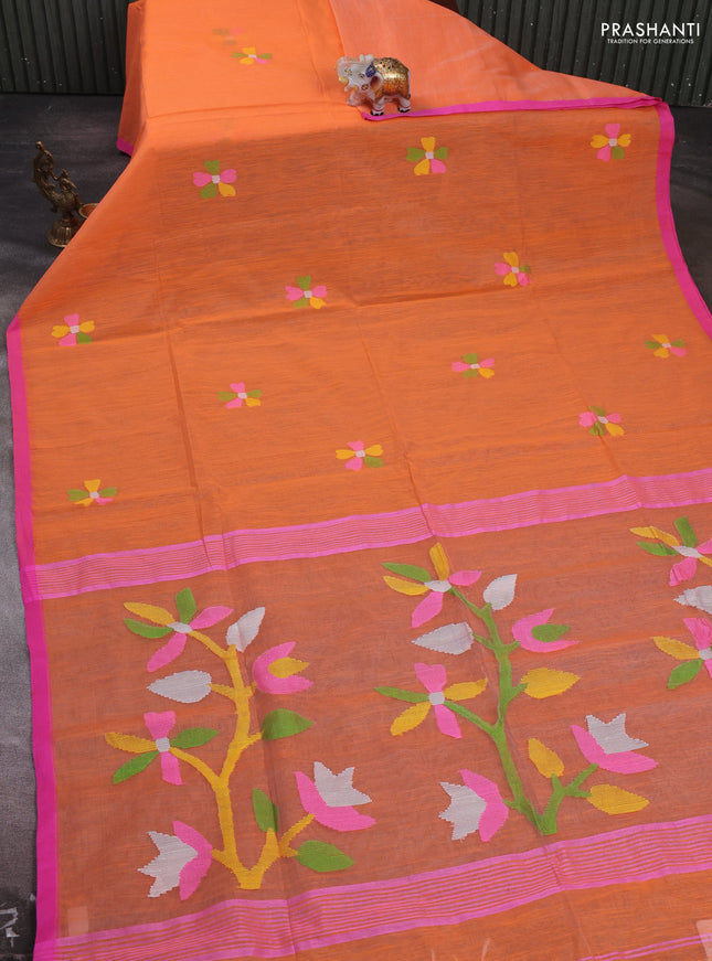Orange & Pink Jamdani Silk Cotton Saree