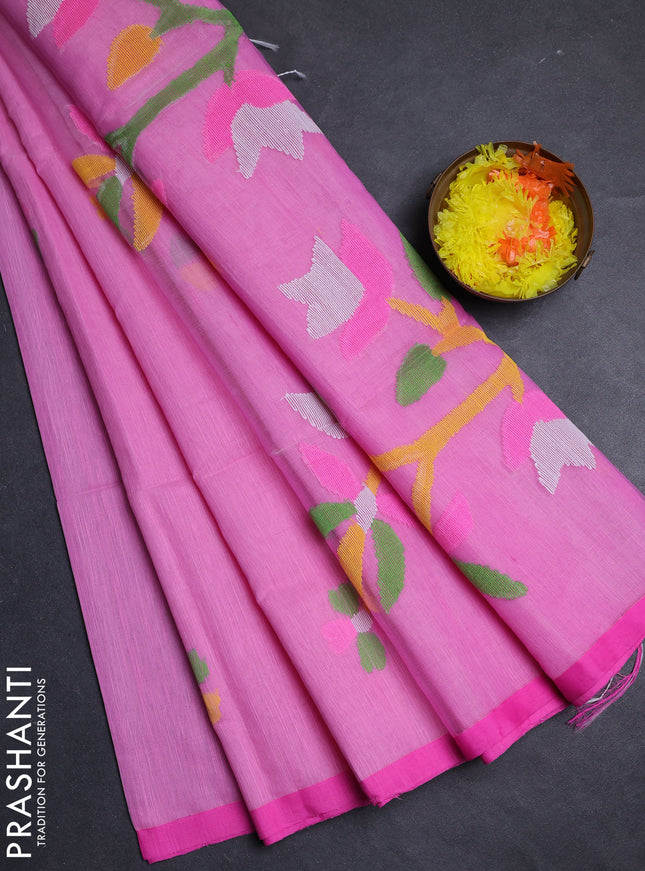 Pink Jamdani Silk Cotton Saree