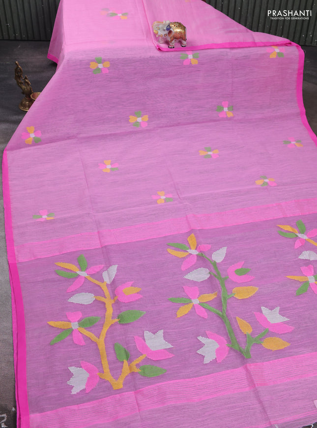Pink Jamdani Silk Cotton Saree